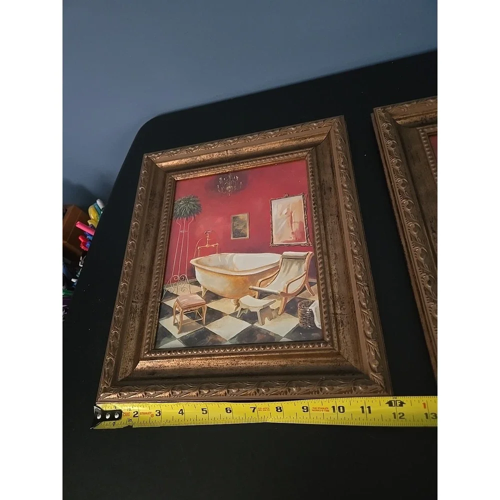 Vtg Bathroom Framed Pictures Tub and Sink Set of 2 Ornate Wall Art Gallery